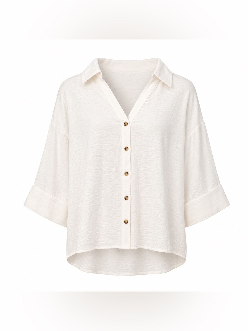 Entro Textured Button Front Blouse Ivory Wide Sleeve Size S